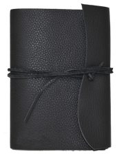 black wrapped leather wine journal with leather tie closure