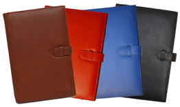 black, tan, red and blue leather wine diaries