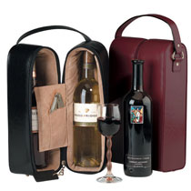 black and Burgundy leather double wine cases