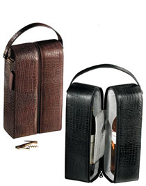 croco grain leather double wine carriers