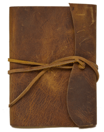 brown full-grain distressed leather wine journal with leather tie