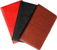 black red and tan leather pocket size wine notebooks