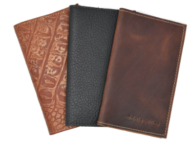 black red and tan leather pocket size wine notebooks