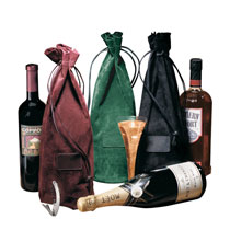 green, black and Burgundy suede wine totes